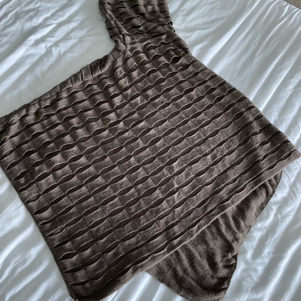 Brown Textured Poncho Sweater with Cowl Neck - Picture 2 of 2